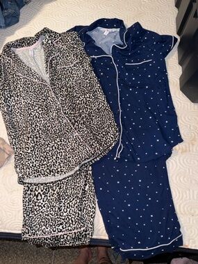 Women's Short-Sleeve Pajama Set - Navy Star & Leopard Print Options